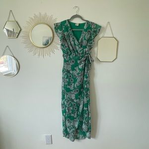 Green floral midi dress